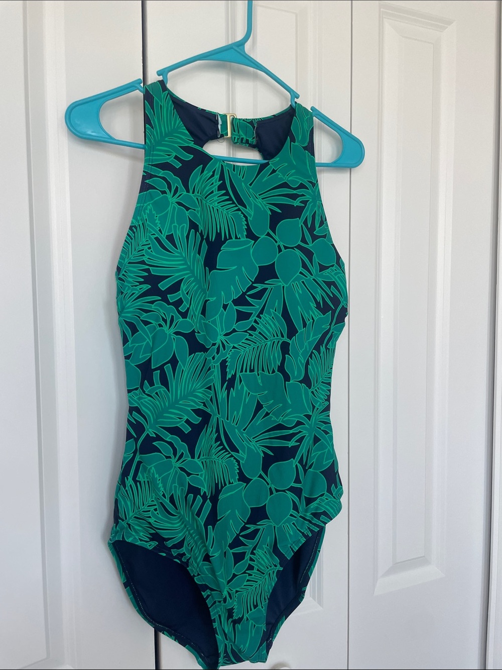 Lands' End Navy One-Piece Swimsuit with Green Trim